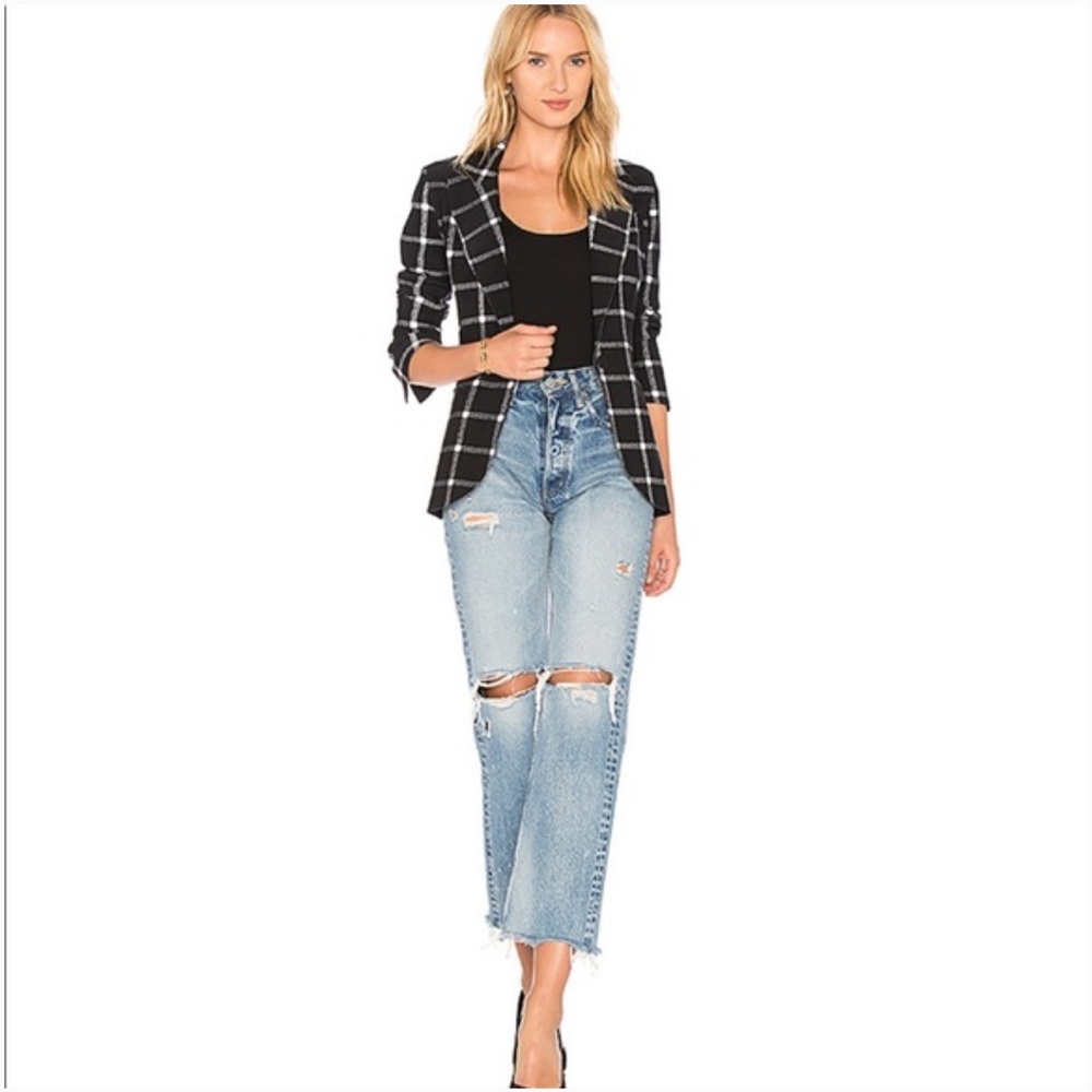 Norma Kamali Single Breasted Blazer Plaid XS